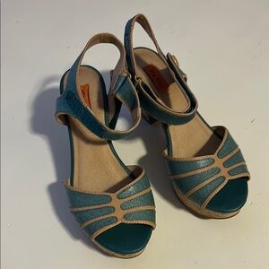 Miz Mooz Teal and Beige Heels
